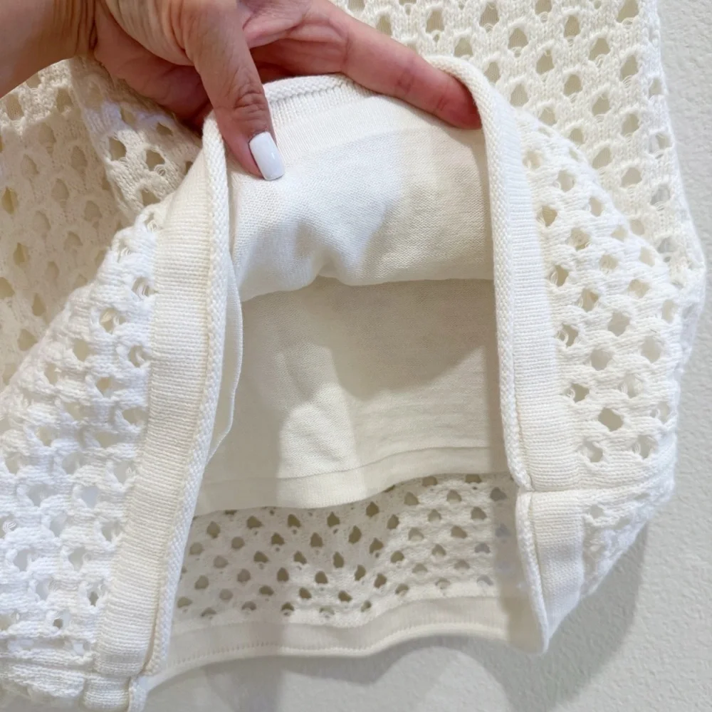 AQUA Crochet Tank Dress White Sleeveless Pullover Crewneck Size Small